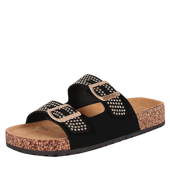 NEW🔥 Studded Double Buckle Flat Sandal Flip Flops - Picture 2 of 4